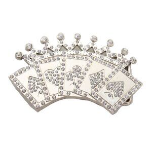 Men Silver Metal Belt Buckle Biker Las Vegas Card Game Crown Heart Spade Diamond